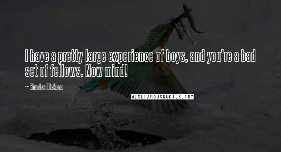 Charles Dickens Quotes: I have a pretty large experience of boys, and you're a bad set of fellows. Now mind!