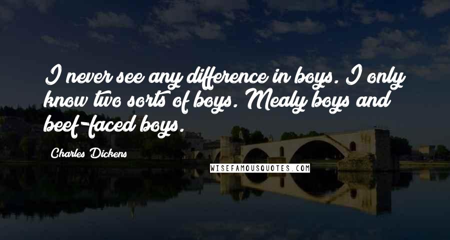 Charles Dickens Quotes: I never see any difference in boys. I only know two sorts of boys. Mealy boys and beef-faced boys.