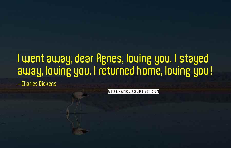 Charles Dickens Quotes: I went away, dear Agnes, loving you. I stayed away, loving you. I returned home, loving you!