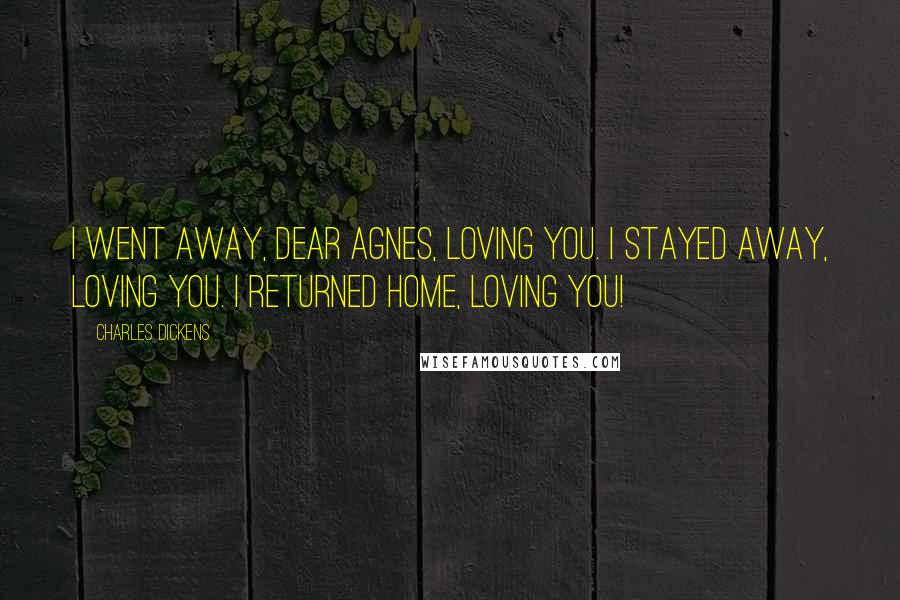 Charles Dickens Quotes: I went away, dear Agnes, loving you. I stayed away, loving you. I returned home, loving you!