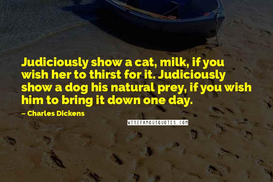 Charles Dickens Quotes: Judiciously show a cat, milk, if you wish her to thirst for it. Judiciously show a dog his natural prey, if you wish him to bring it down one day.