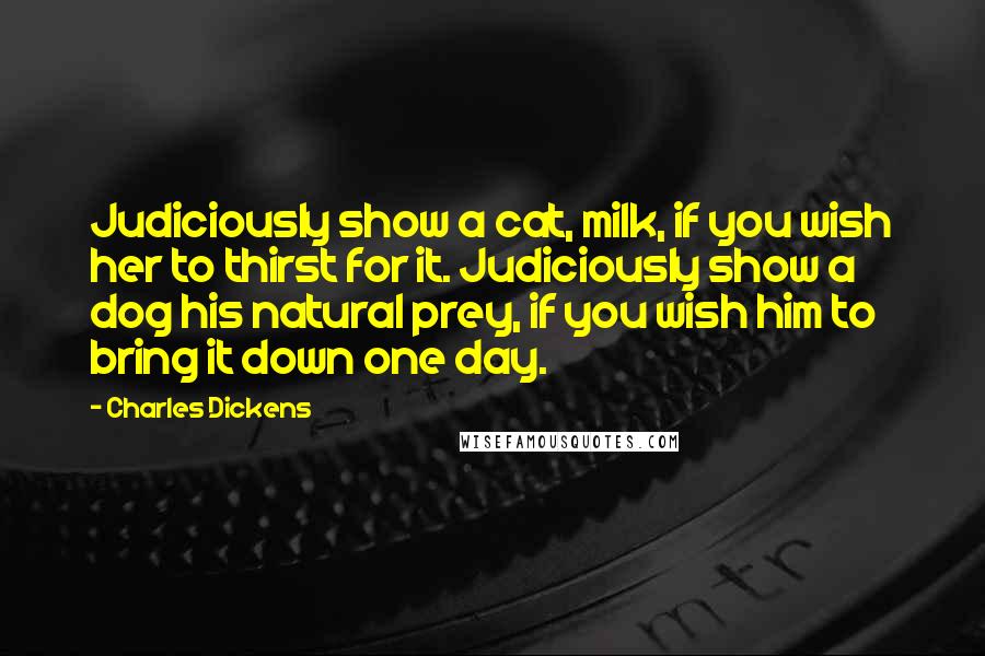 Charles Dickens Quotes: Judiciously show a cat, milk, if you wish her to thirst for it. Judiciously show a dog his natural prey, if you wish him to bring it down one day.