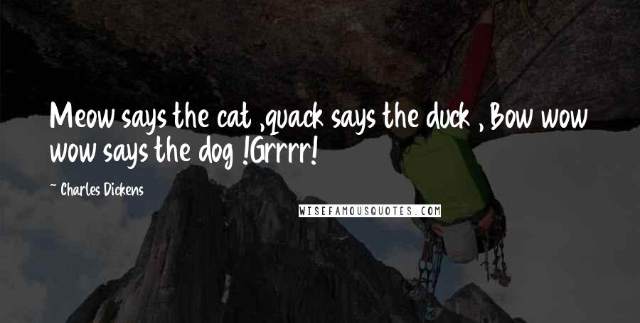 Charles Dickens Quotes: Meow says the cat ,quack says the duck , Bow wow wow says the dog !Grrrr!