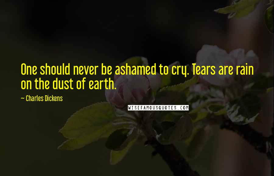 Charles Dickens Quotes: One should never be ashamed to cry. Tears are rain on the dust of earth.