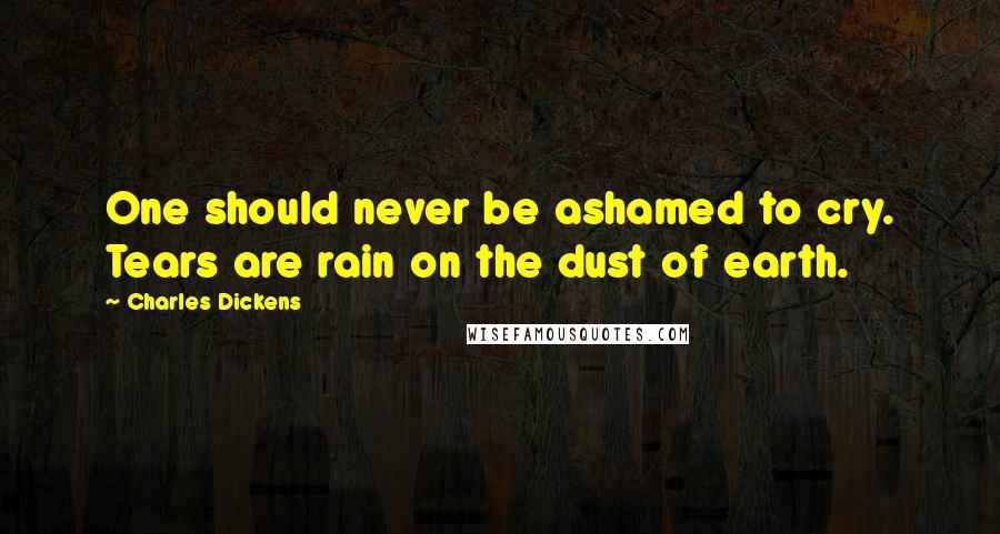 Charles Dickens Quotes: One should never be ashamed to cry. Tears are rain on the dust of earth.