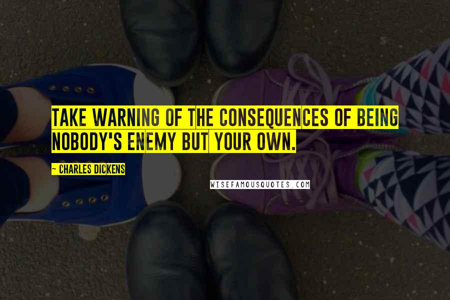 Charles Dickens Quotes: Take warning of the consequences of being nobody's enemy but your own.