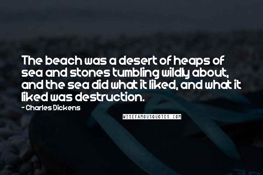 Charles Dickens Quotes: The beach was a desert of heaps of sea and stones tumbling wildly about, and the sea did what it liked, and what it liked was destruction.