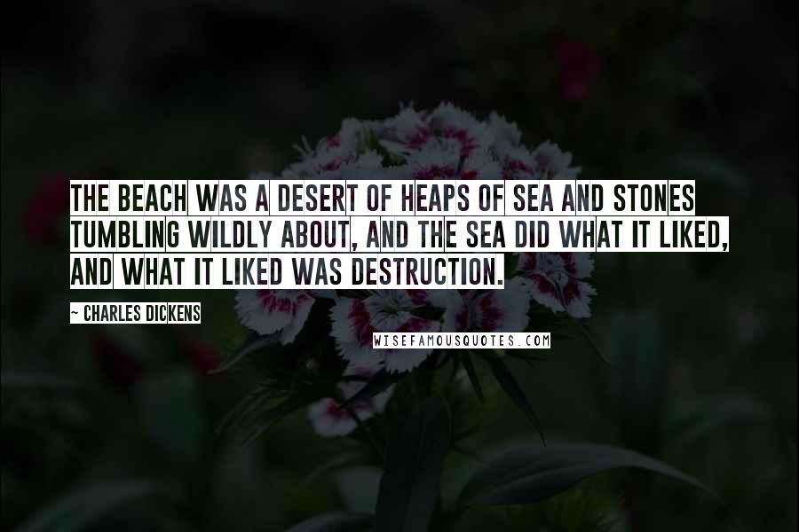 Charles Dickens Quotes: The beach was a desert of heaps of sea and stones tumbling wildly about, and the sea did what it liked, and what it liked was destruction.