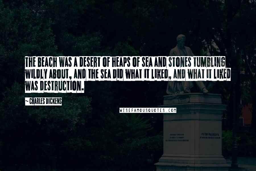 Charles Dickens Quotes: The beach was a desert of heaps of sea and stones tumbling wildly about, and the sea did what it liked, and what it liked was destruction.