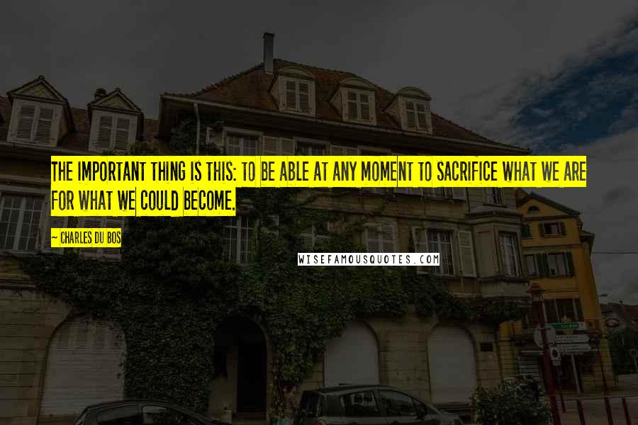 Charles Du Bos Quotes: The important thing is this: to be able at any moment to sacrifice what we are for what we could become.