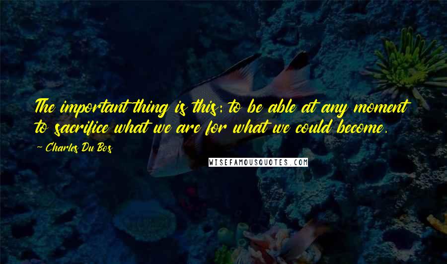 Charles Du Bos Quotes: The important thing is this: to be able at any moment to sacrifice what we are for what we could become.