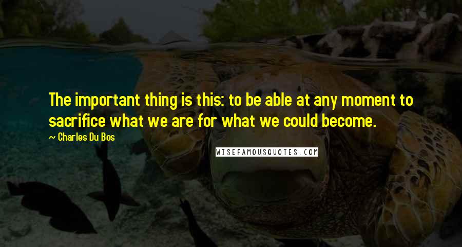 Charles Du Bos Quotes: The important thing is this: to be able at any moment to sacrifice what we are for what we could become.