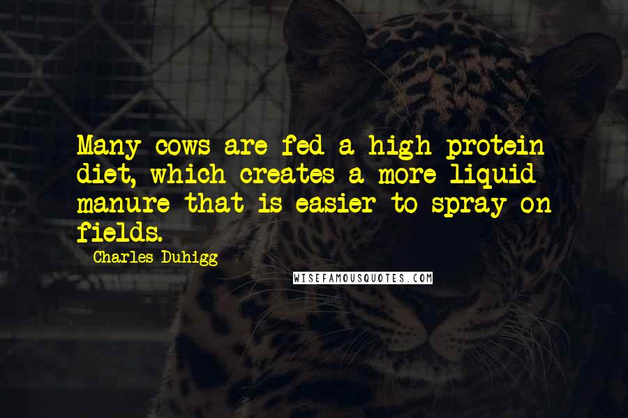 Charles Duhigg Quotes: Many cows are fed a high-protein diet, which creates a more liquid manure that is easier to spray on fields.