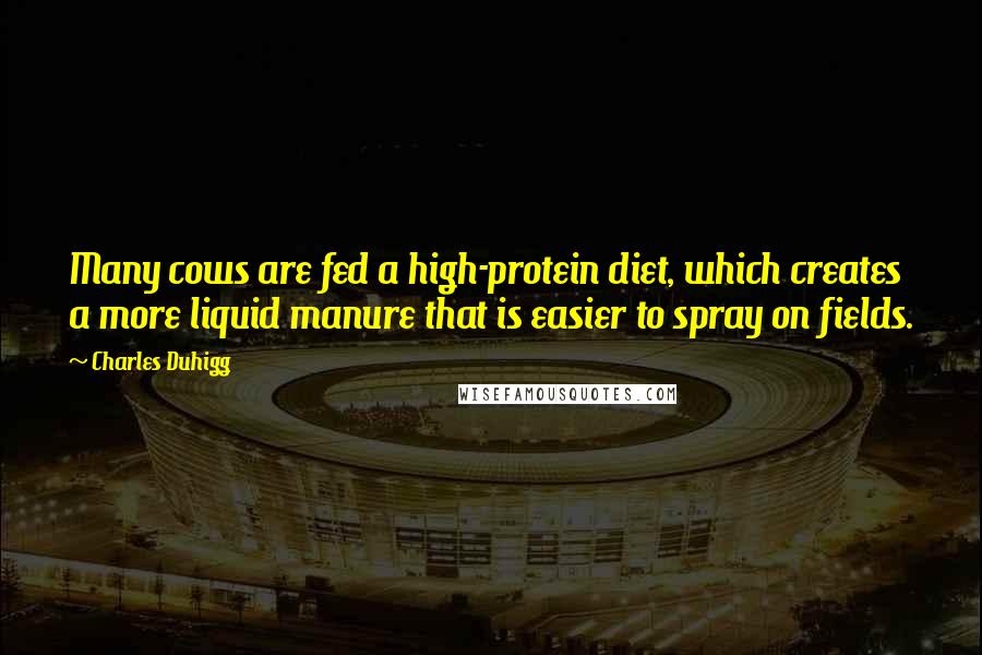 Charles Duhigg Quotes: Many cows are fed a high-protein diet, which creates a more liquid manure that is easier to spray on fields.