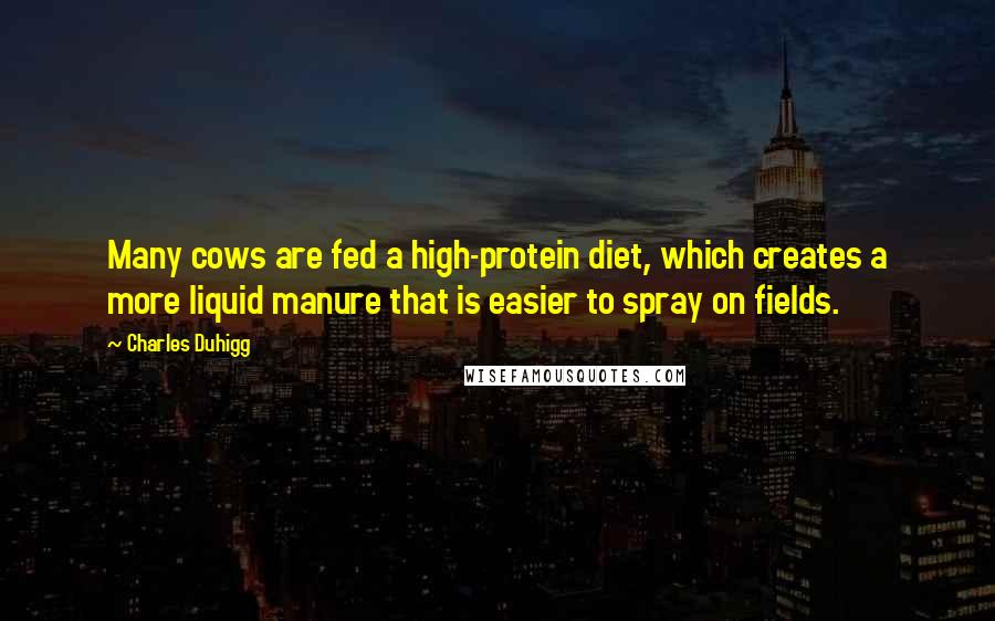 Charles Duhigg Quotes: Many cows are fed a high-protein diet, which creates a more liquid manure that is easier to spray on fields.