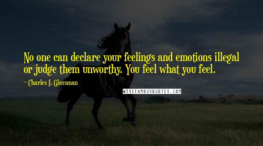 Charles F. Glassman Quotes: No one can declare your feelings and emotions illegal or judge them unworthy. You feel what you feel.