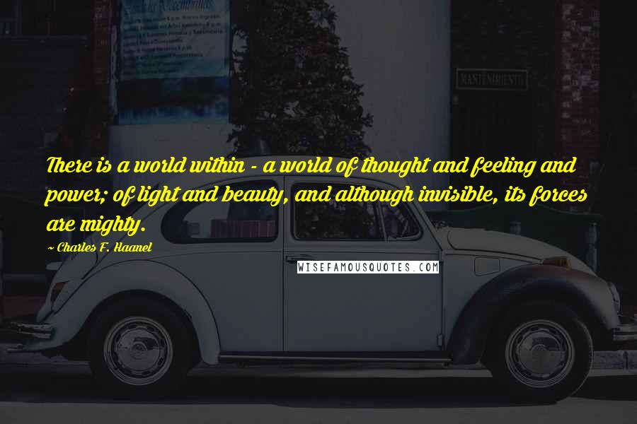 Charles F. Haanel Quotes: There is a world within - a world of thought and feeling and power; of light and beauty, and although invisible, its forces are mighty.