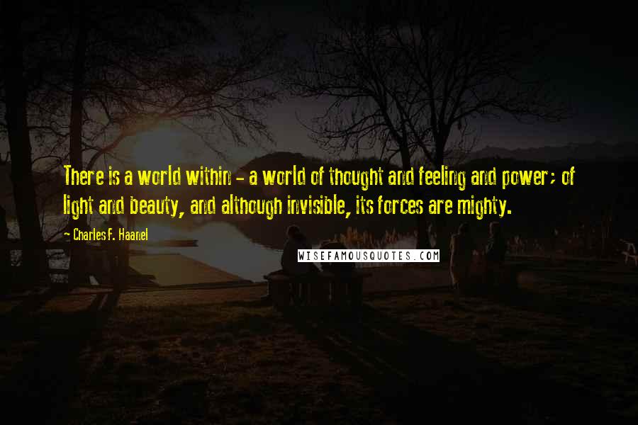Charles F. Haanel Quotes: There is a world within - a world of thought and feeling and power; of light and beauty, and although invisible, its forces are mighty.