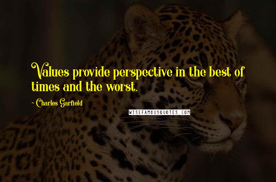 Charles Garfield Quotes: Values provide perspective in the best of times and the worst.