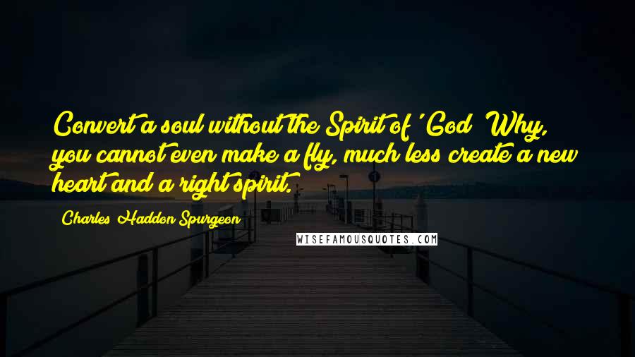 Charles Haddon Spurgeon Quotes: Convert a soul without the Spirit of' God! Why, you cannot even make a fly, much less create a new heart and a right spirit.