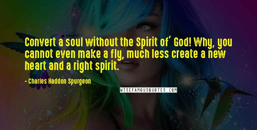 Charles Haddon Spurgeon Quotes: Convert a soul without the Spirit of' God! Why, you cannot even make a fly, much less create a new heart and a right spirit.