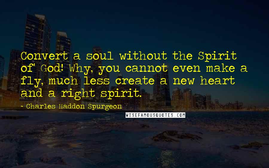 Charles Haddon Spurgeon Quotes: Convert a soul without the Spirit of' God! Why, you cannot even make a fly, much less create a new heart and a right spirit.