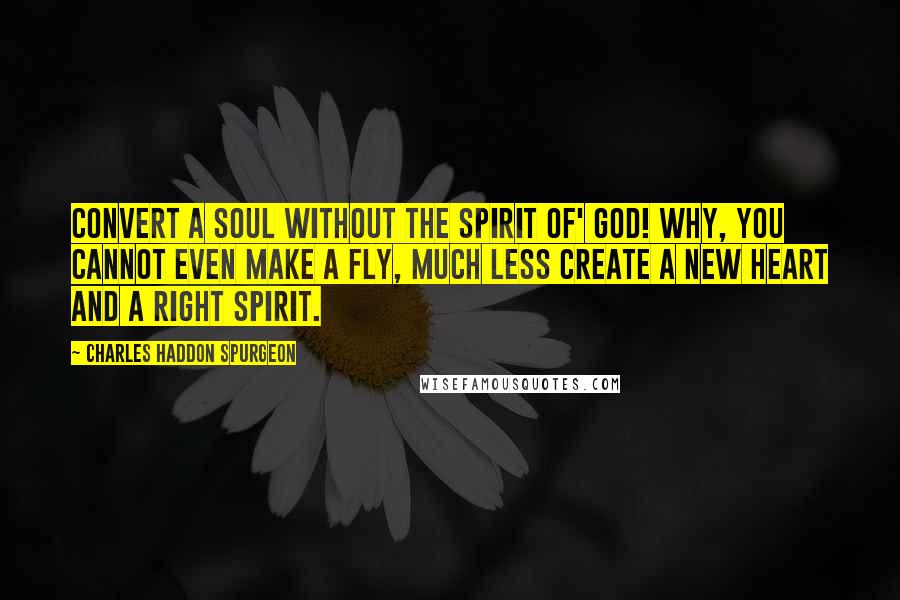 Charles Haddon Spurgeon Quotes: Convert a soul without the Spirit of' God! Why, you cannot even make a fly, much less create a new heart and a right spirit.