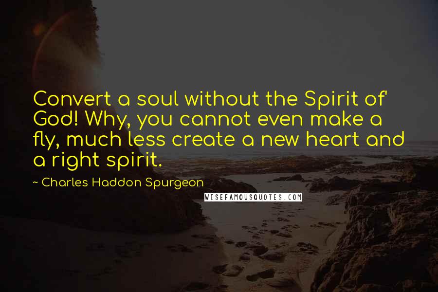 Charles Haddon Spurgeon Quotes: Convert a soul without the Spirit of' God! Why, you cannot even make a fly, much less create a new heart and a right spirit.