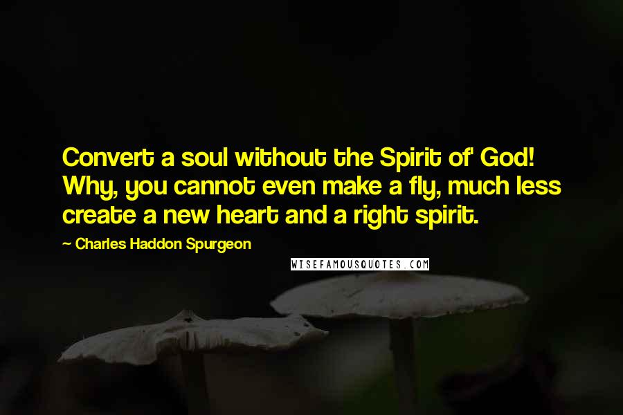 Charles Haddon Spurgeon Quotes: Convert a soul without the Spirit of' God! Why, you cannot even make a fly, much less create a new heart and a right spirit.