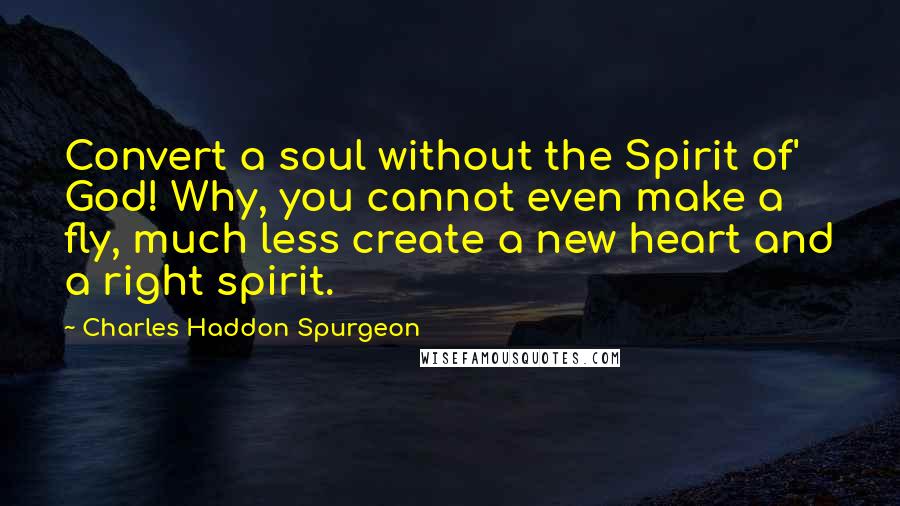 Charles Haddon Spurgeon Quotes: Convert a soul without the Spirit of' God! Why, you cannot even make a fly, much less create a new heart and a right spirit.