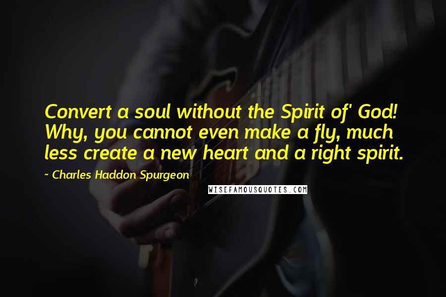 Charles Haddon Spurgeon Quotes: Convert a soul without the Spirit of' God! Why, you cannot even make a fly, much less create a new heart and a right spirit.