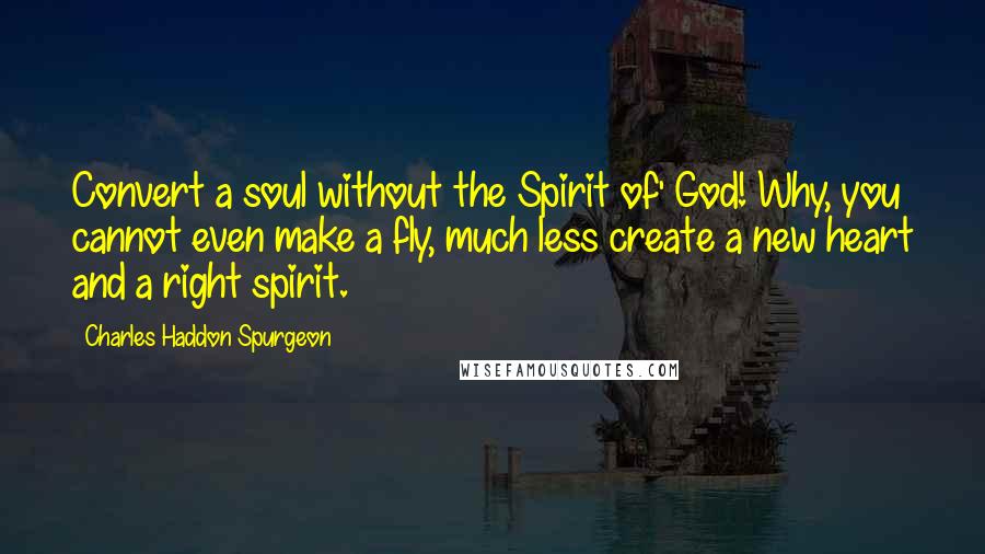 Charles Haddon Spurgeon Quotes: Convert a soul without the Spirit of' God! Why, you cannot even make a fly, much less create a new heart and a right spirit.