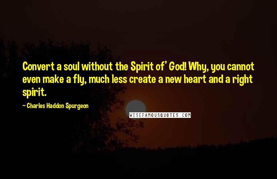 Charles Haddon Spurgeon Quotes: Convert a soul without the Spirit of' God! Why, you cannot even make a fly, much less create a new heart and a right spirit.