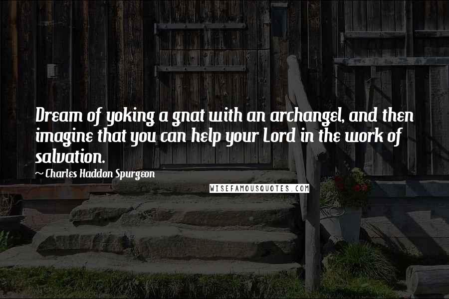 Charles Haddon Spurgeon Quotes: Dream of yoking a gnat with an archangel, and then imagine that you can help your Lord in the work of salvation.