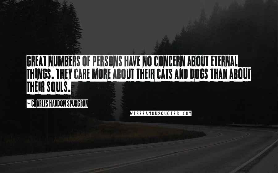 Charles Haddon Spurgeon Quotes: Great numbers of persons have no concern about eternal things. They care more about their cats and dogs than about their souls.