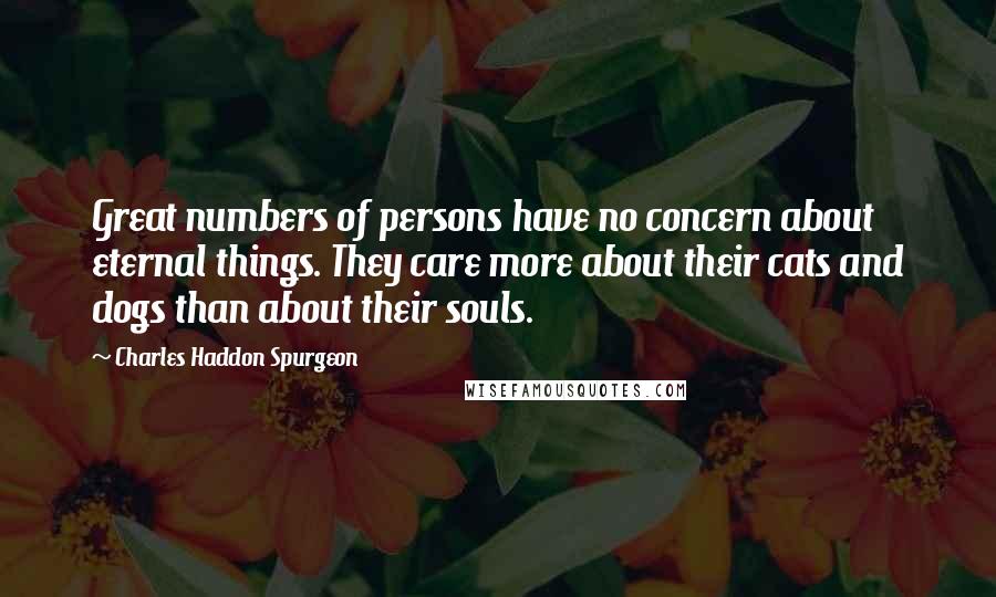 Charles Haddon Spurgeon Quotes: Great numbers of persons have no concern about eternal things. They care more about their cats and dogs than about their souls.