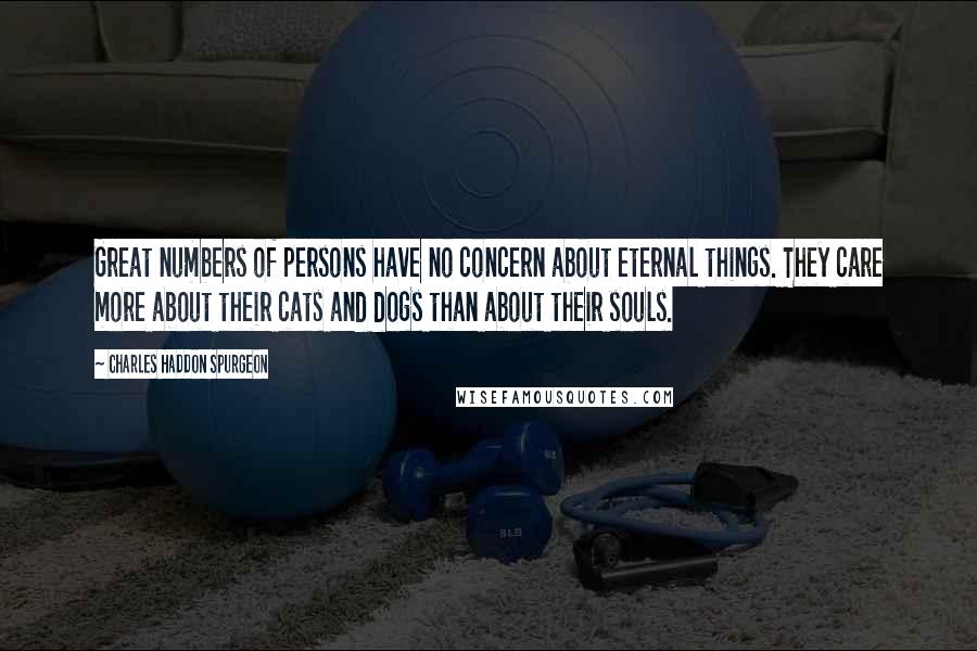 Charles Haddon Spurgeon Quotes: Great numbers of persons have no concern about eternal things. They care more about their cats and dogs than about their souls.