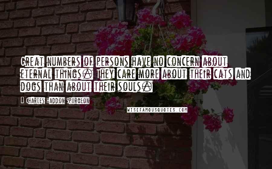 Charles Haddon Spurgeon Quotes: Great numbers of persons have no concern about eternal things. They care more about their cats and dogs than about their souls.