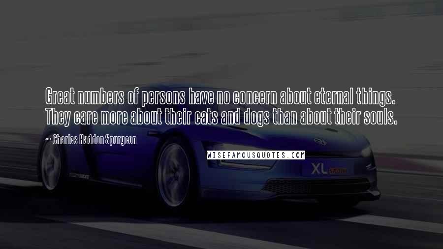 Charles Haddon Spurgeon Quotes: Great numbers of persons have no concern about eternal things. They care more about their cats and dogs than about their souls.