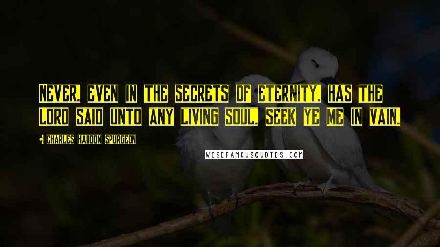 Charles Haddon Spurgeon Quotes: Never, even in the secrets of eternity, has the Lord said unto any living soul, Seek ye Me in vain.