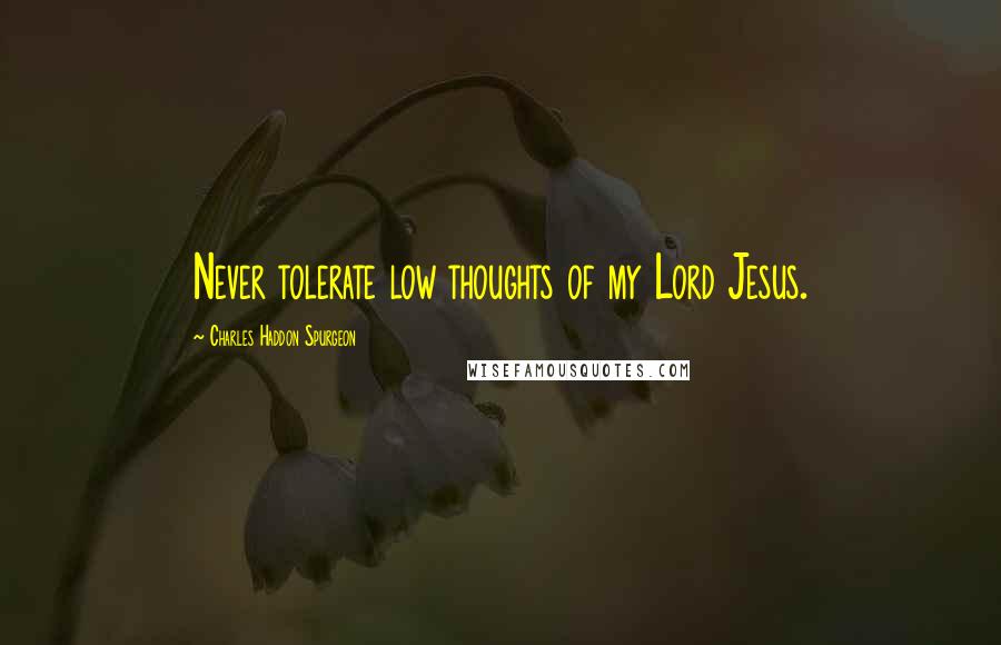 Charles Haddon Spurgeon Quotes: Never tolerate low thoughts of my Lord Jesus.