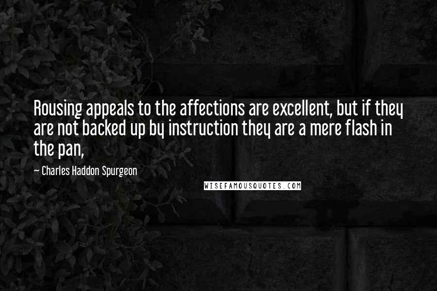 Charles Haddon Spurgeon Quotes: Rousing appeals to the affections are excellent, but if they are not backed up by instruction they are a mere flash in the pan,