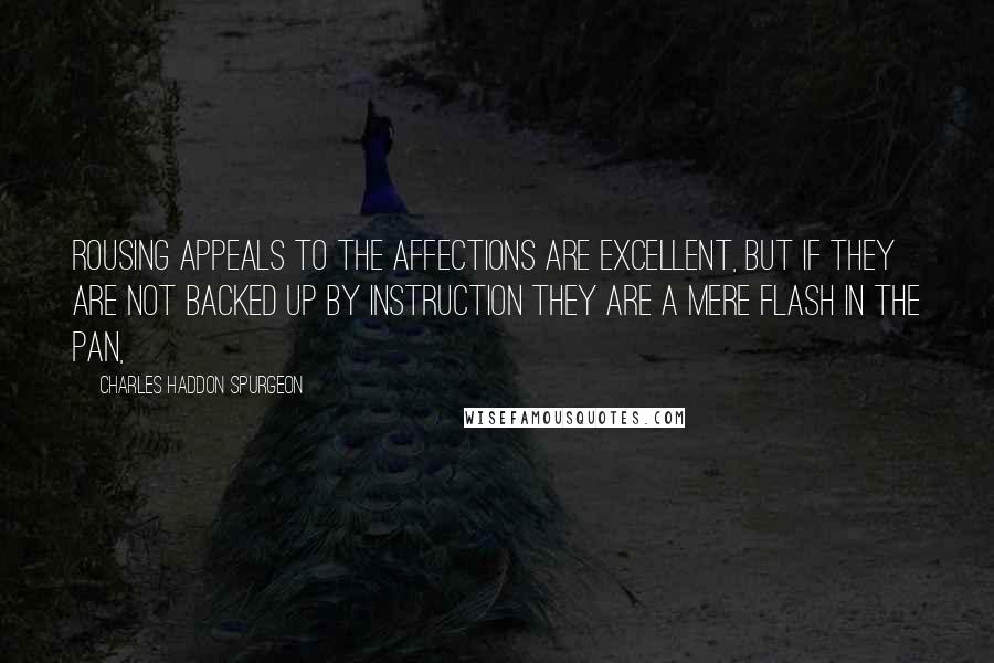 Charles Haddon Spurgeon Quotes: Rousing appeals to the affections are excellent, but if they are not backed up by instruction they are a mere flash in the pan,