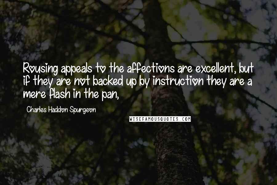 Charles Haddon Spurgeon Quotes: Rousing appeals to the affections are excellent, but if they are not backed up by instruction they are a mere flash in the pan,