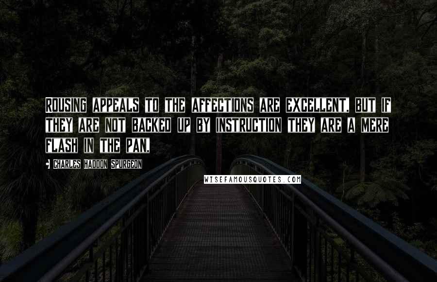 Charles Haddon Spurgeon Quotes: Rousing appeals to the affections are excellent, but if they are not backed up by instruction they are a mere flash in the pan,