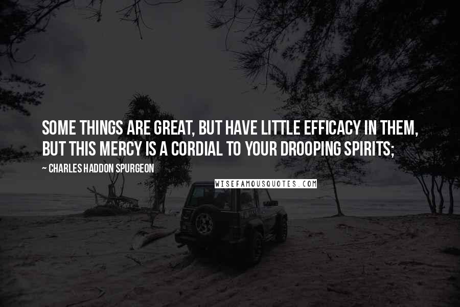 Charles Haddon Spurgeon Quotes: Some things are great, but have little efficacy in them, but this mercy is a cordial to your drooping spirits;