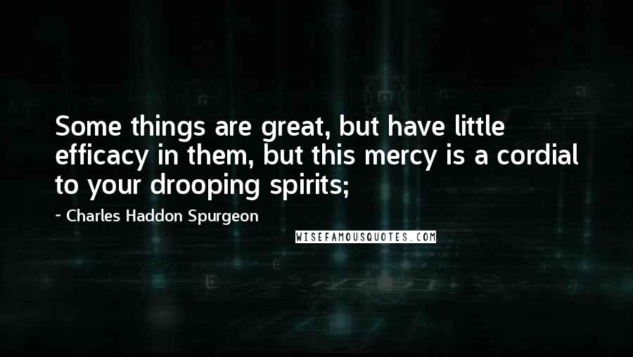 Charles Haddon Spurgeon Quotes: Some things are great, but have little efficacy in them, but this mercy is a cordial to your drooping spirits;