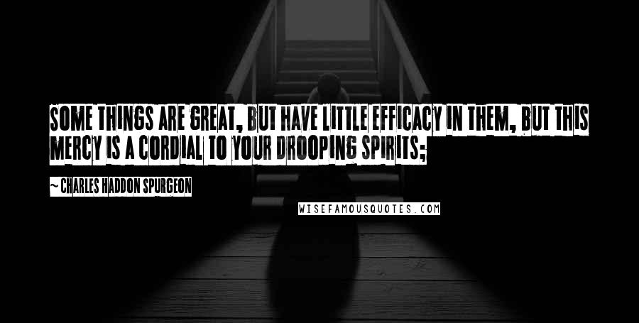 Charles Haddon Spurgeon Quotes: Some things are great, but have little efficacy in them, but this mercy is a cordial to your drooping spirits;