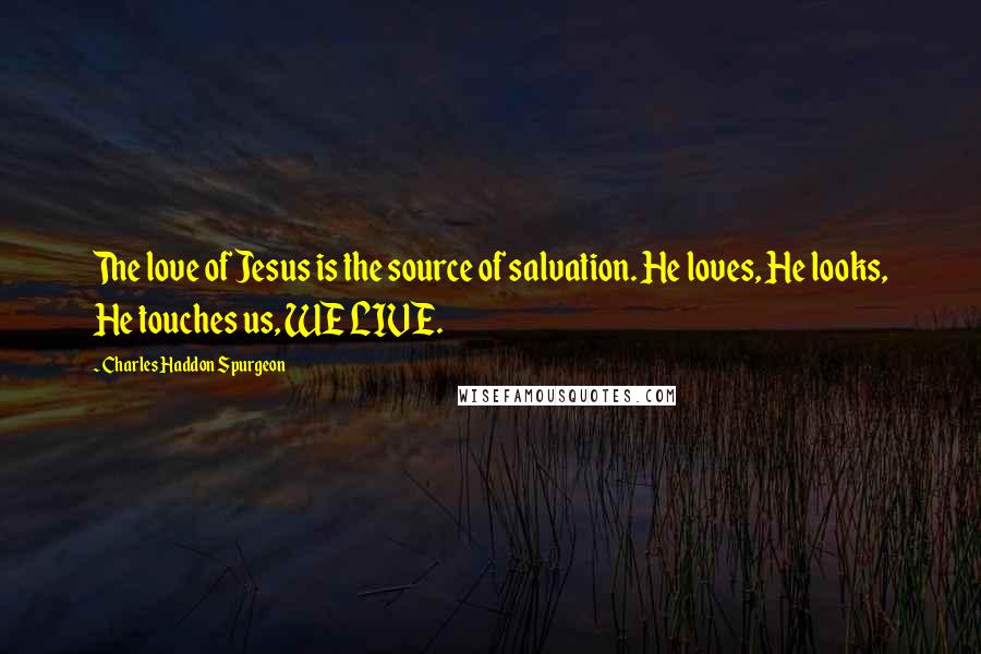 Charles Haddon Spurgeon Quotes: The love of Jesus is the source of salvation. He loves, He looks, He touches us, WE LIVE.