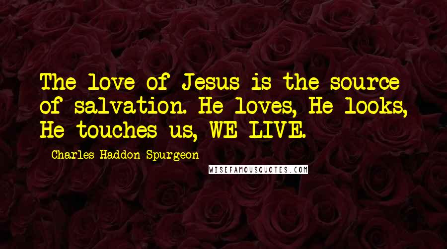 Charles Haddon Spurgeon Quotes: The love of Jesus is the source of salvation. He loves, He looks, He touches us, WE LIVE.